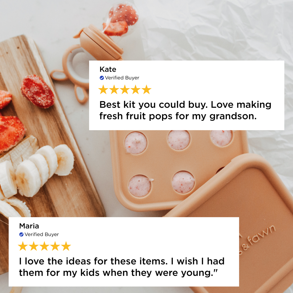 baby food feeder used for soothing teething pain naturally and ice cube tray for introducing solids safely with 5 stars customer reviews